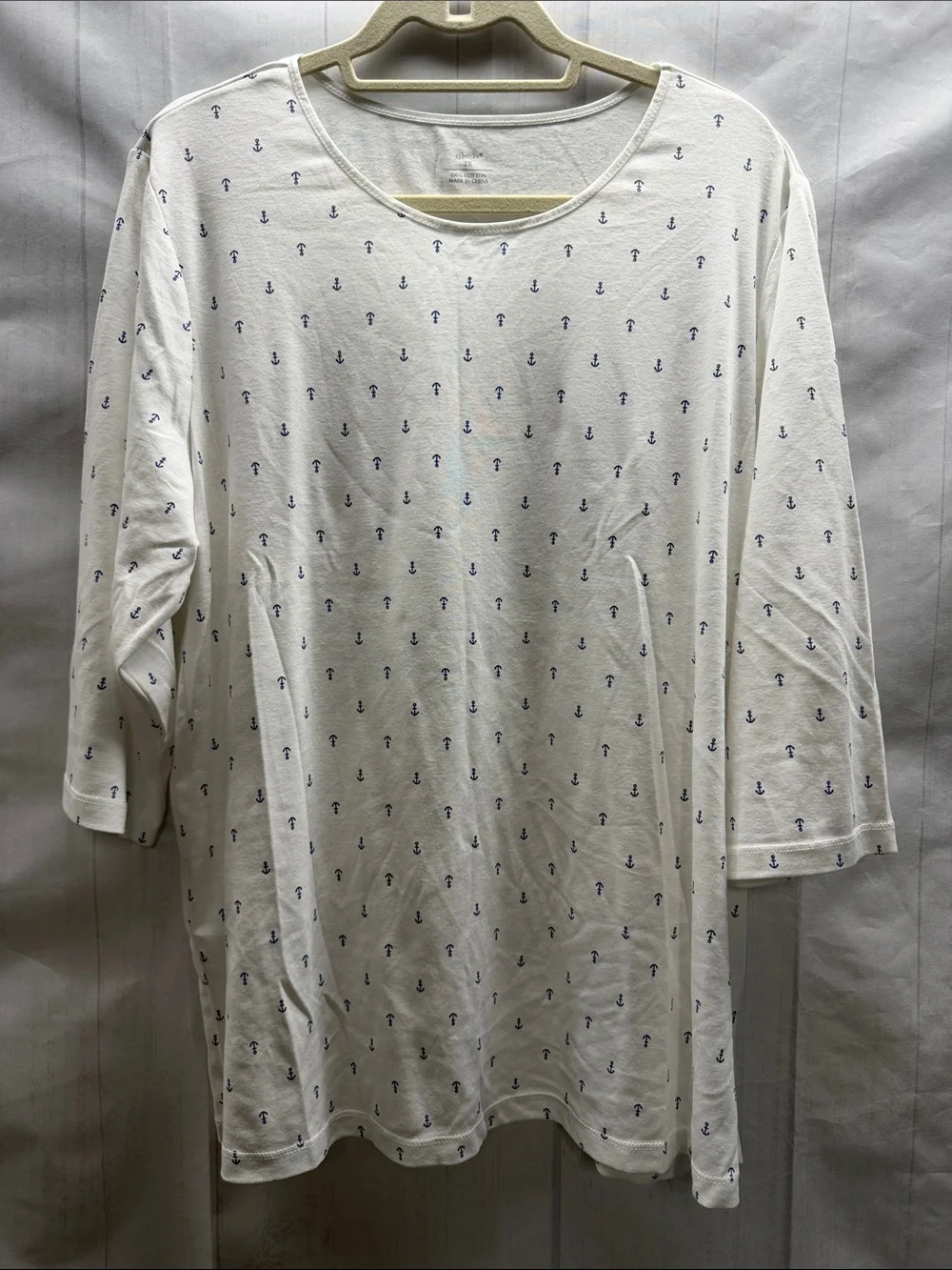 CJ Banks NWT White 3/4 Sleeve Tee with Navy Anchor Print Size 2X